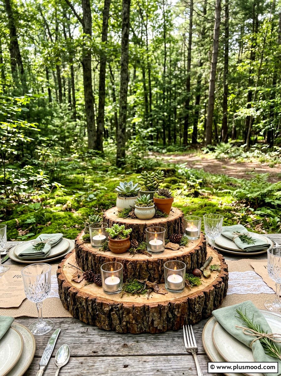 Rustic wood slice centerpiece - 25 summer outdoor centerpiece ideas