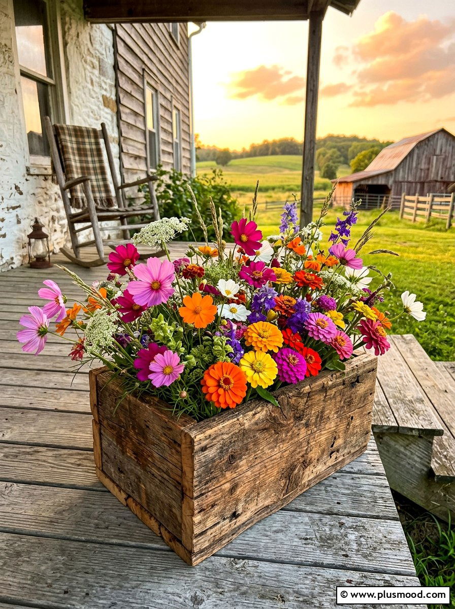 Rustic wooden box - 25 summer planter box ideas