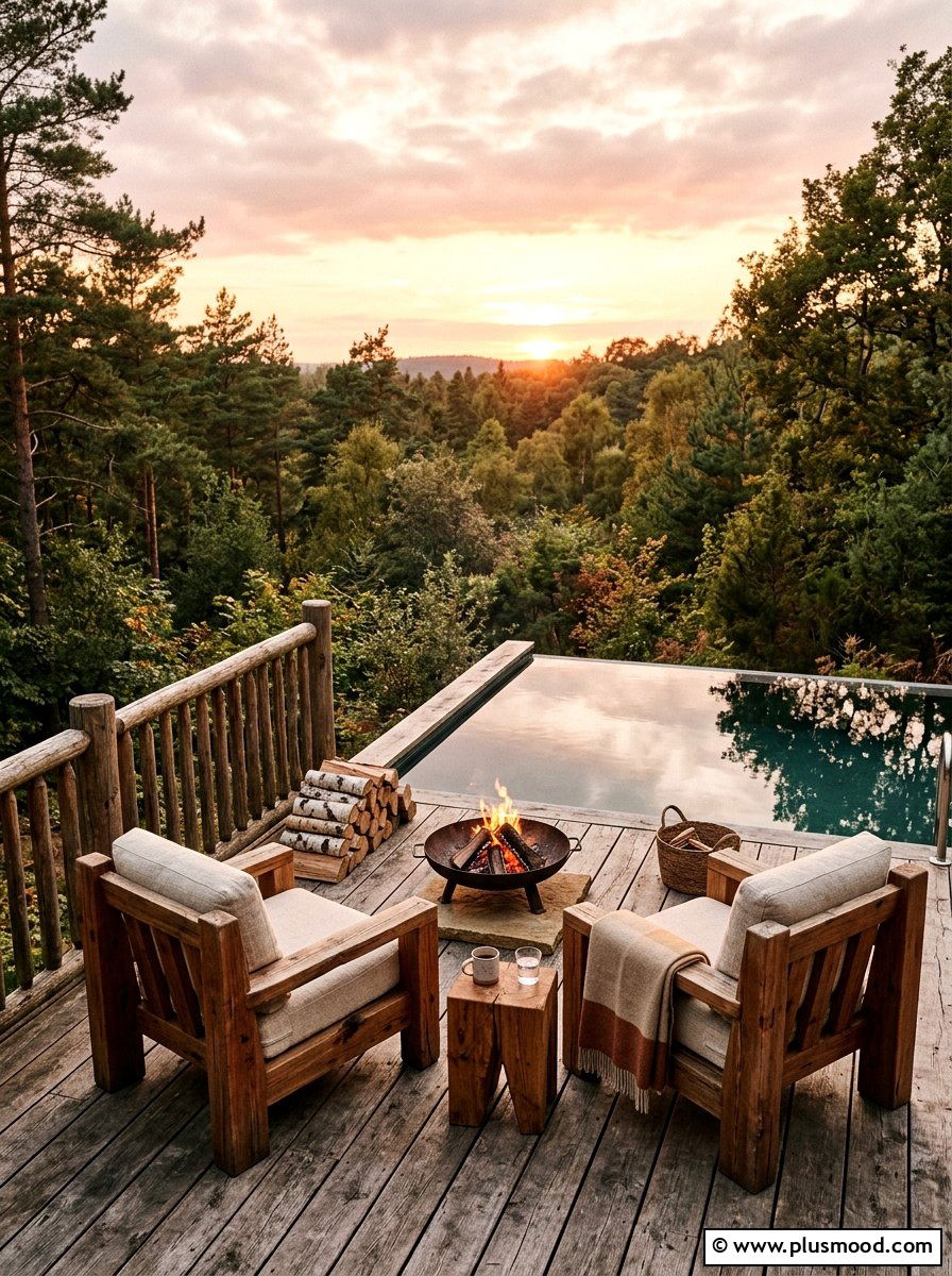 Rustic wooden deck retreat - 25 summer cozy poolside nook ideas