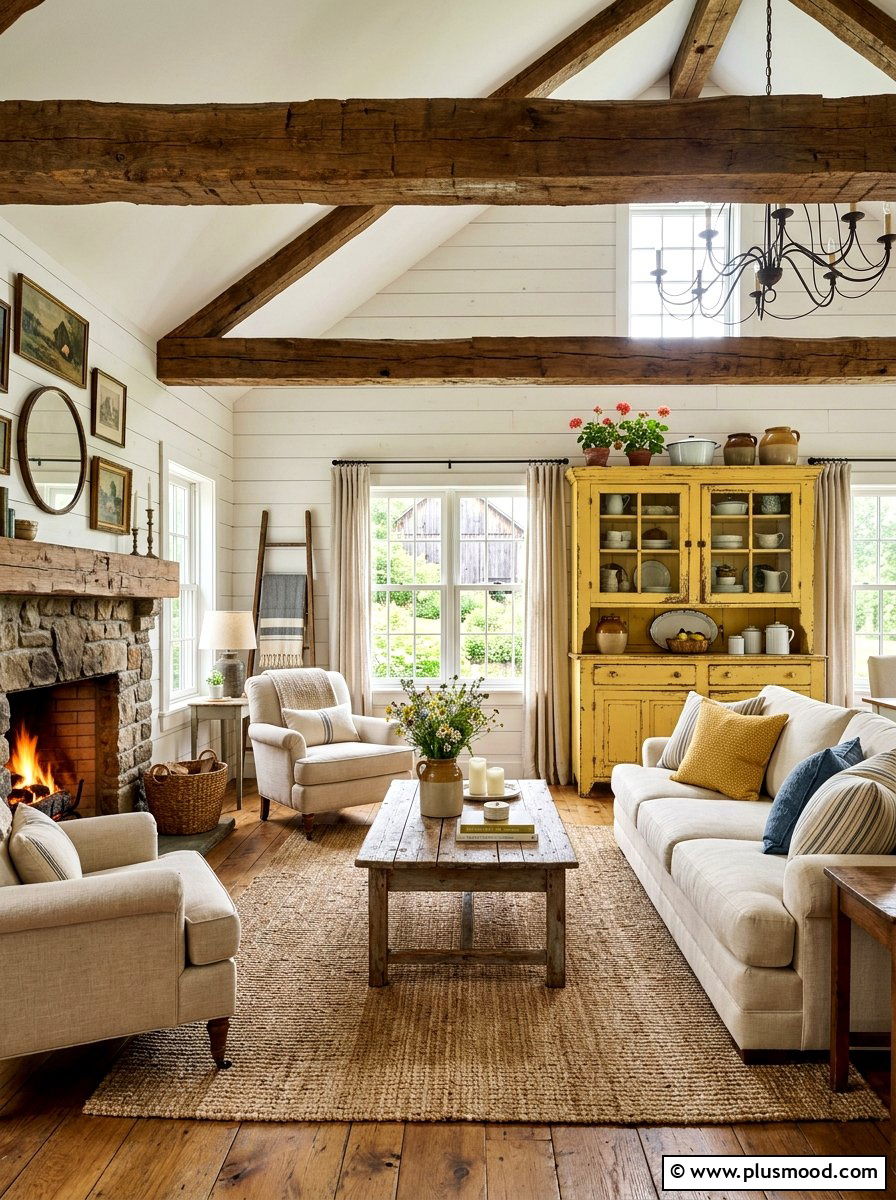 Rustic yellow farmhouse living room - 25 yellow summer living room ideas