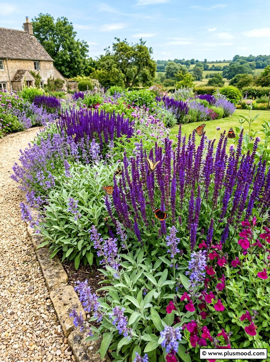 Sage Border - 25 summer drought tolerant garden ideas