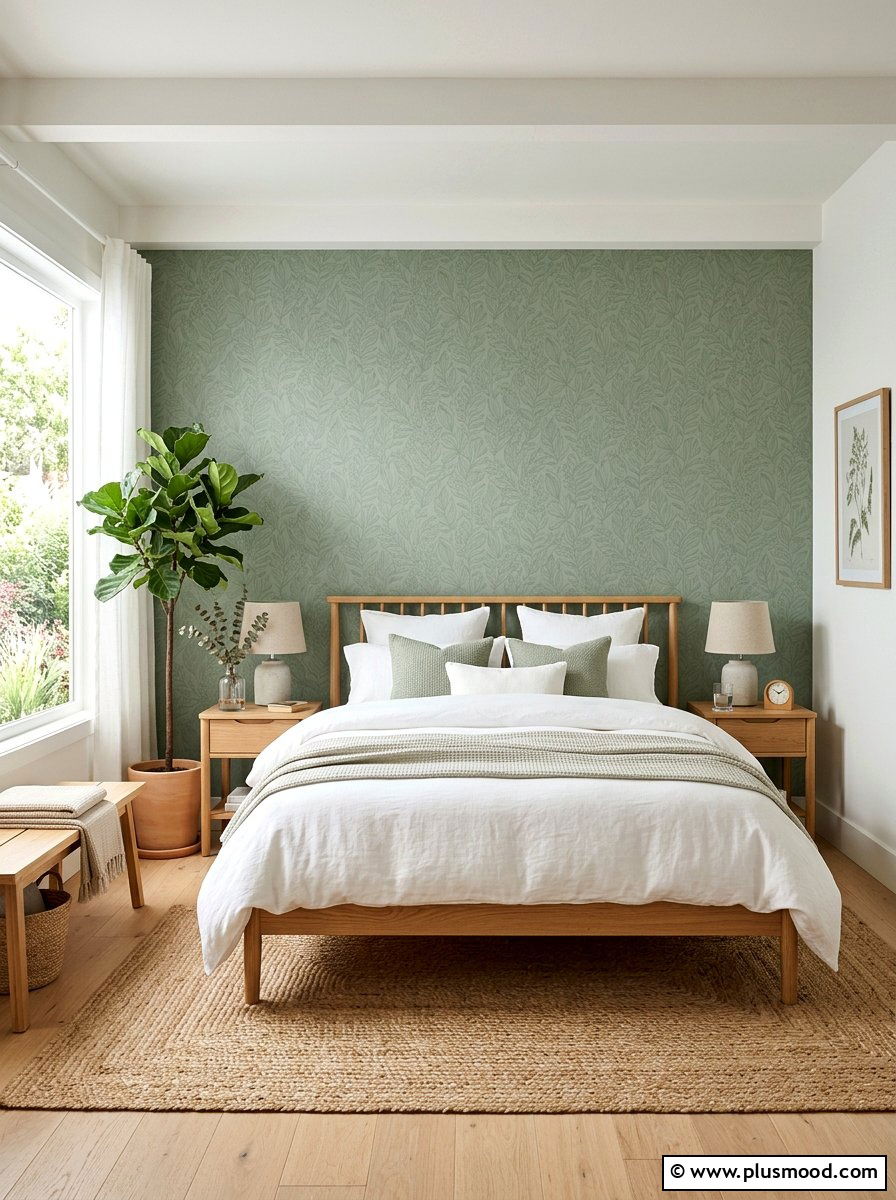 Sage Green Accent Wall - 25 summer bedroom ideas on a budget