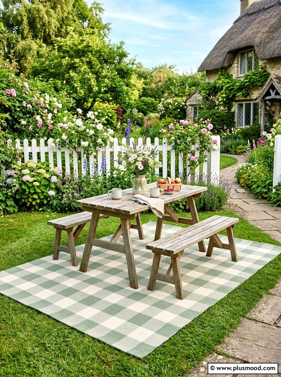 Sage Green Checked Rug - 25 summer patio rug ideas