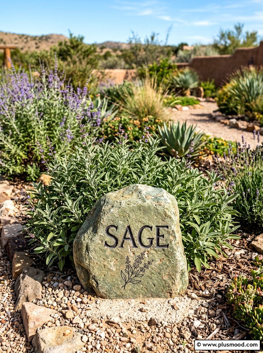 Sage Herb Stone - 25 painted rock ideas for plant markers
