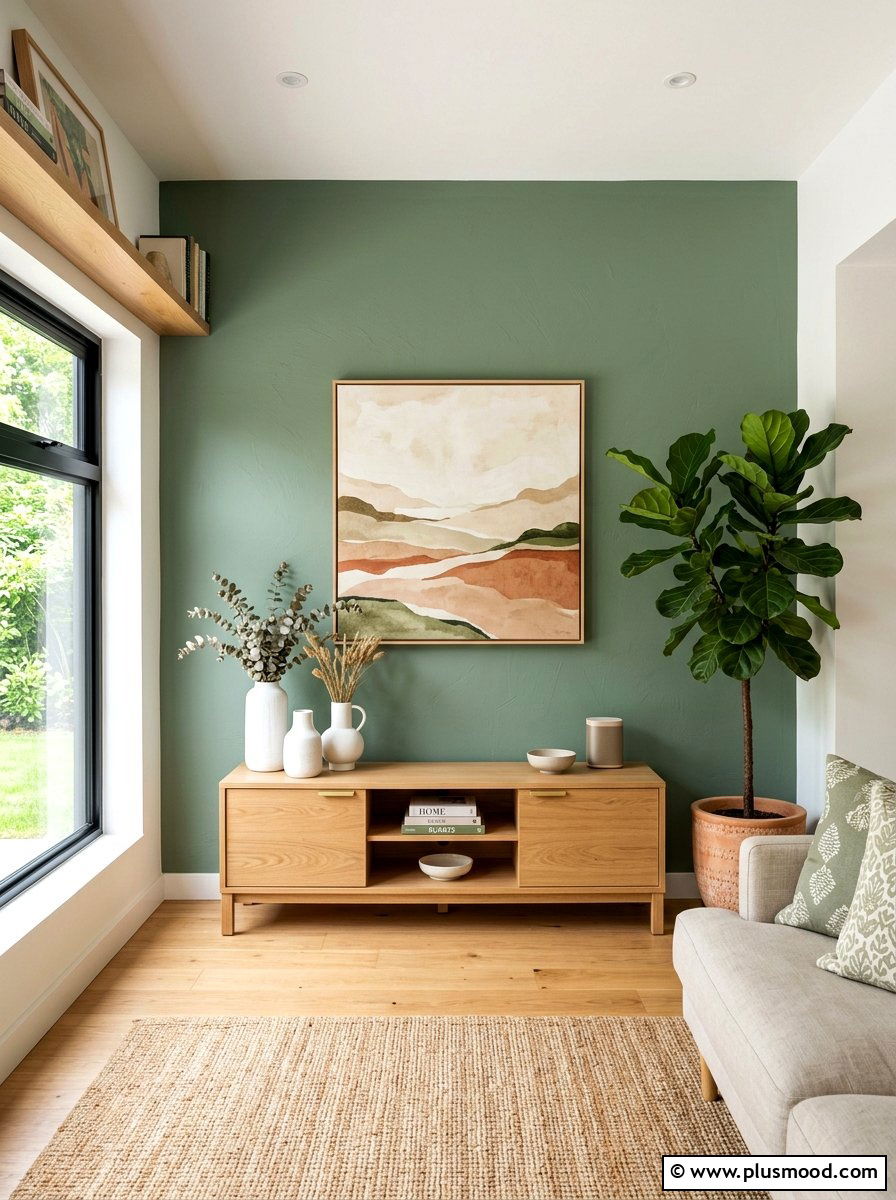 Sage green accent wall - 25 summer family room decor ideas