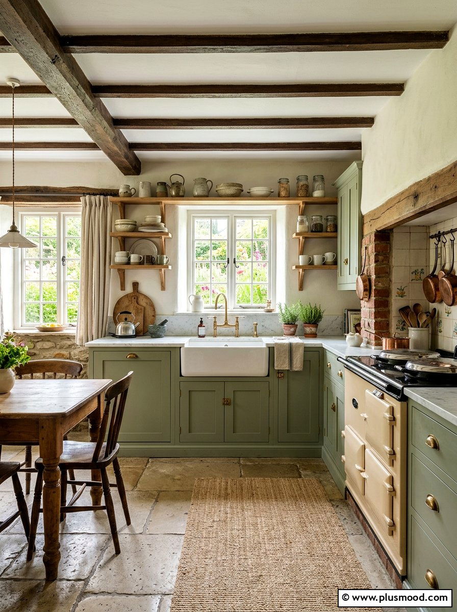 Sage green cottage kitchen