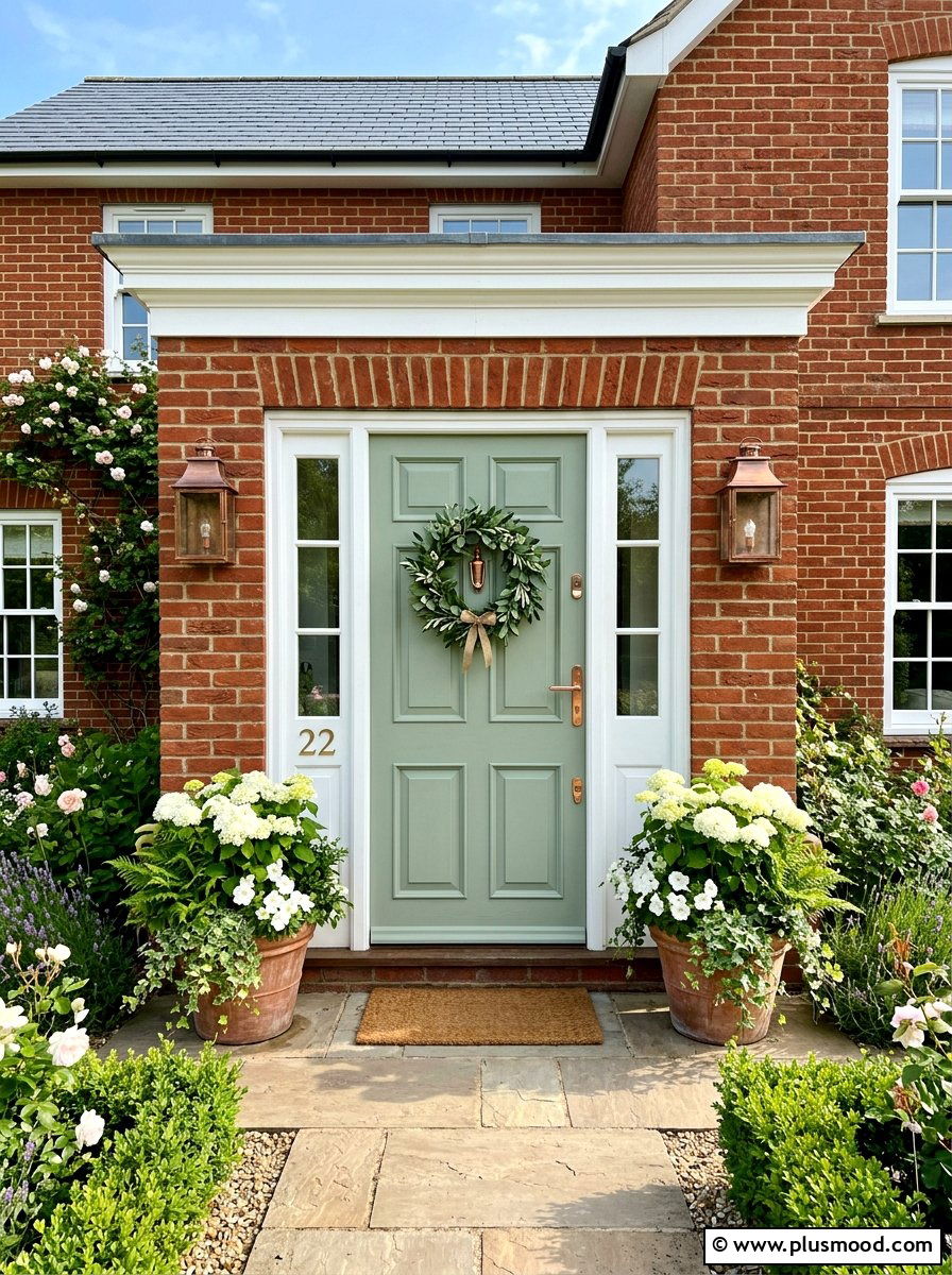 Sage green door for brick house - 25 summer front porch decor ideas for brick house