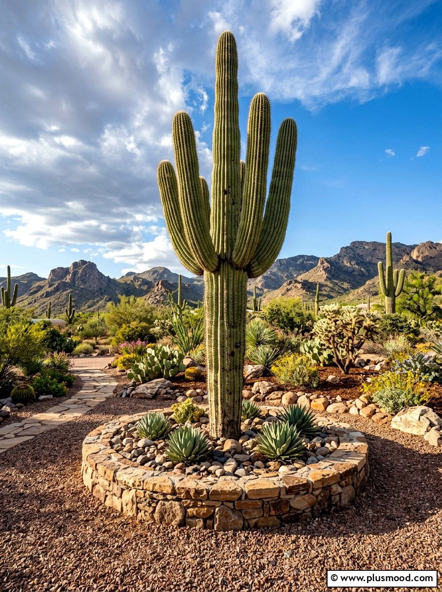 Saguaro focal point - 25 small backyard ideas with cactus garden