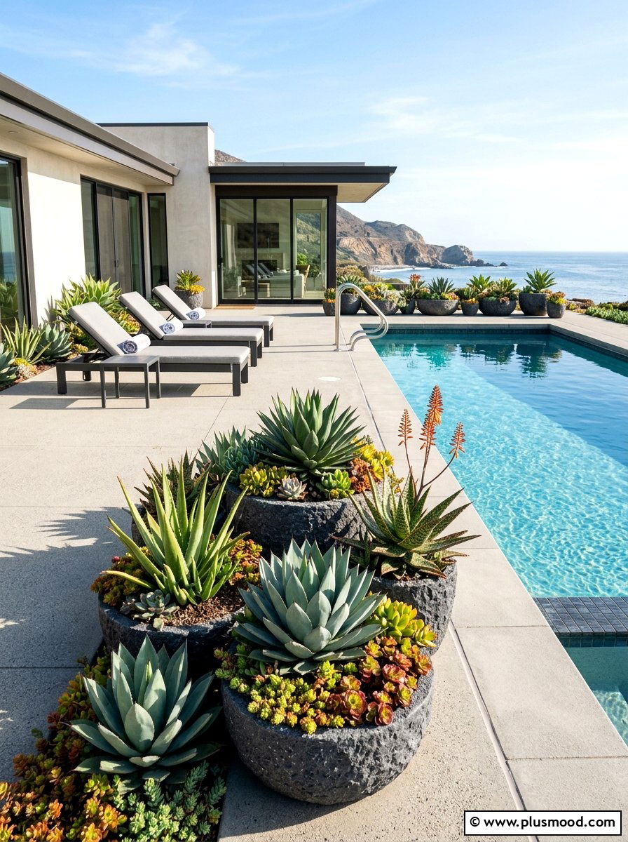 Salt tolerant succulent garden - 25 pool landscaping ideas for saltwater pools