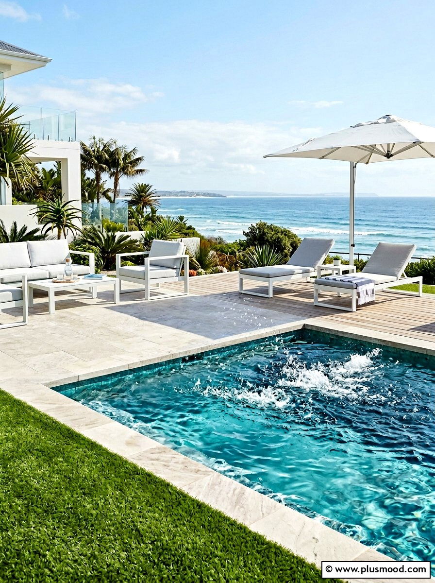 Saltwater pool with artificial turf - 25 pool landscaping ideas with artificial turf