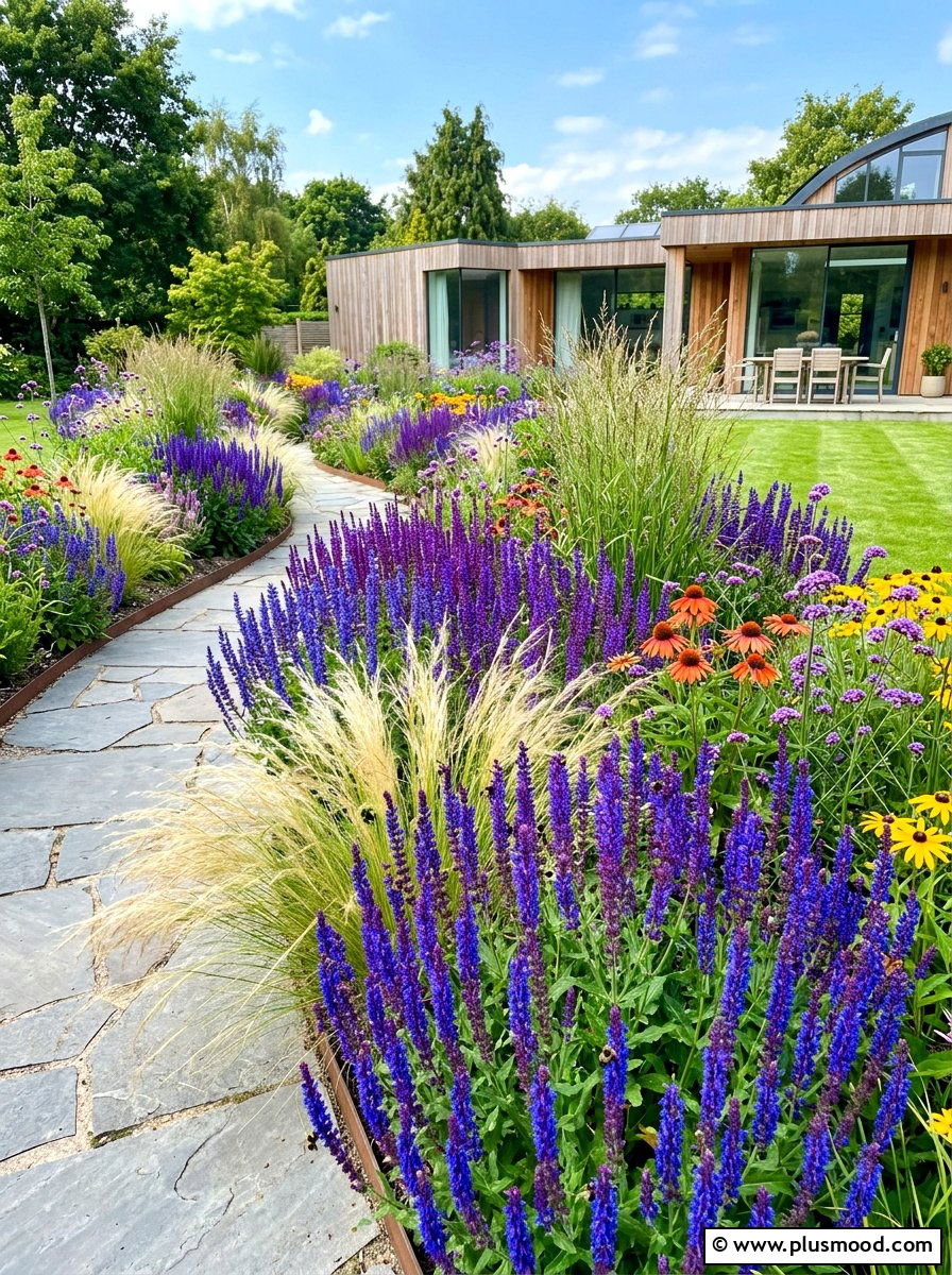 Salvia Pollinator Border - 25 summer pollinator garden ideas