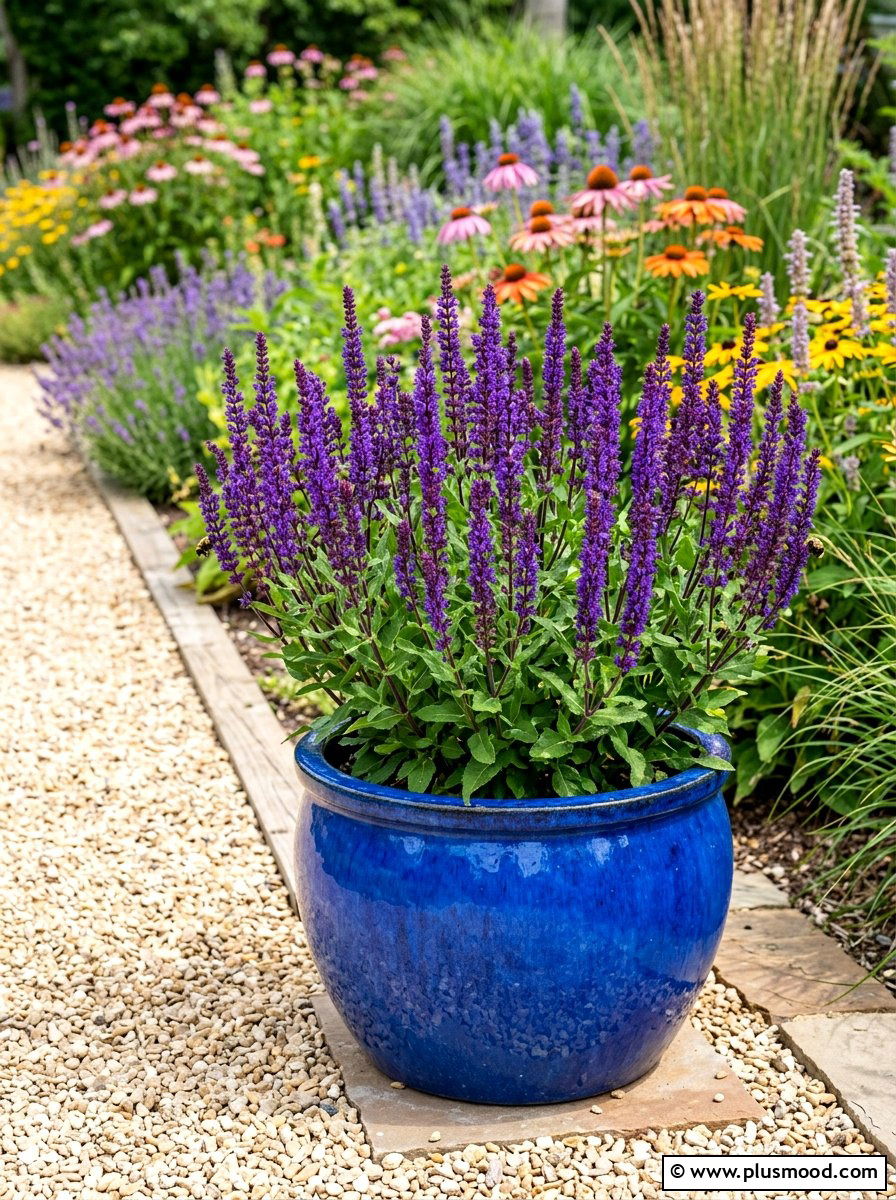 Salvia flower container - 25 summer planter ideas for full sun