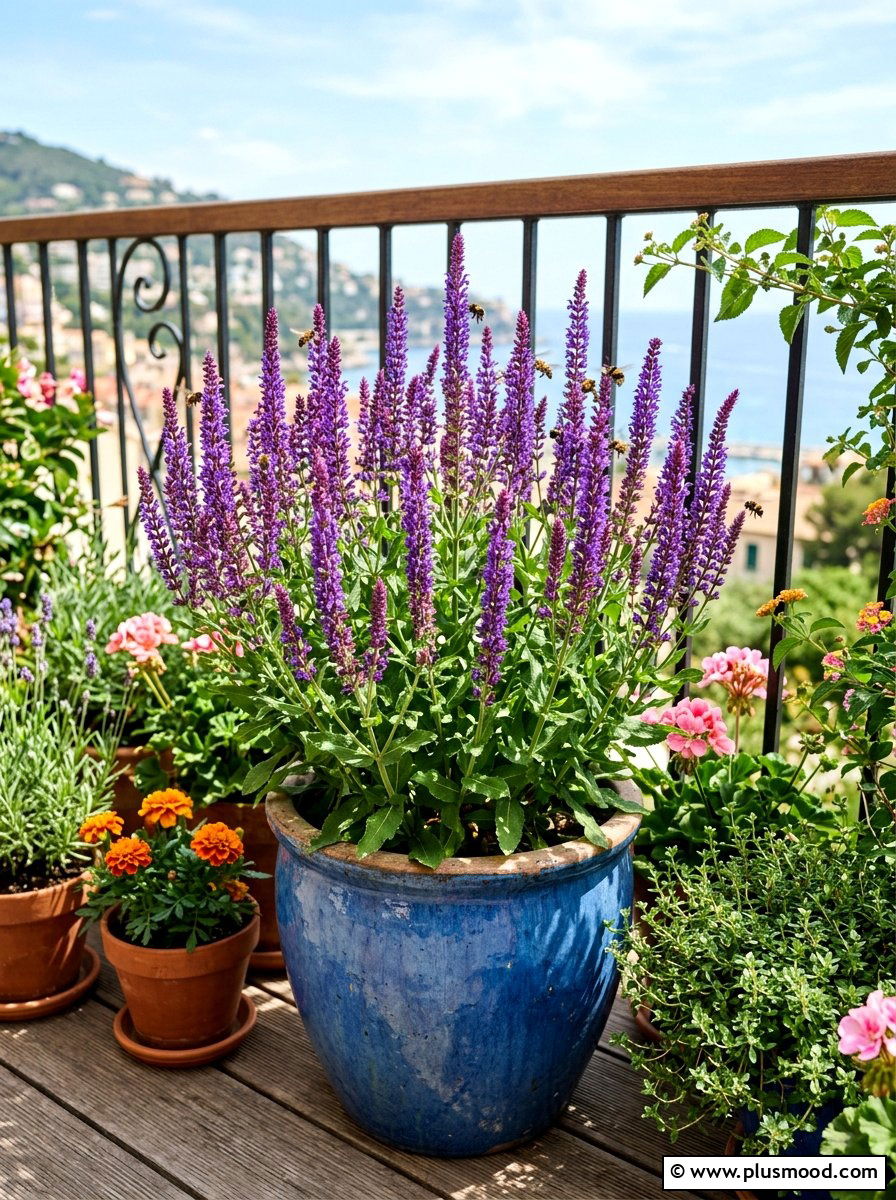 Salvia pollinator balcony garden - 25 summer balcony flower ideas