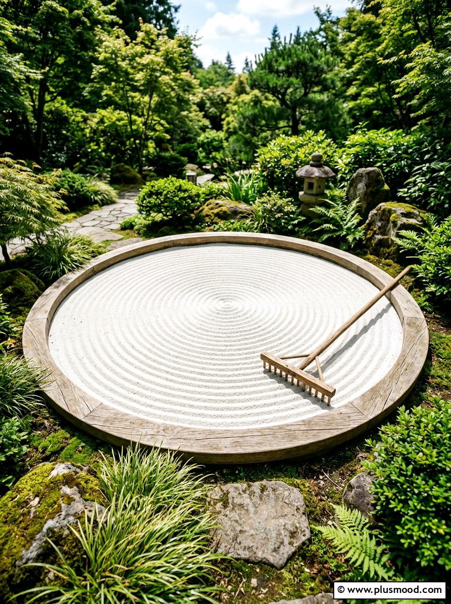 Sand raking pit - 25 outdoor garden decor ideas with zen elements