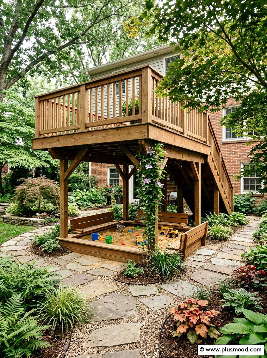 Sandbox Under Deck - 25 small backyard ideas with sandbox