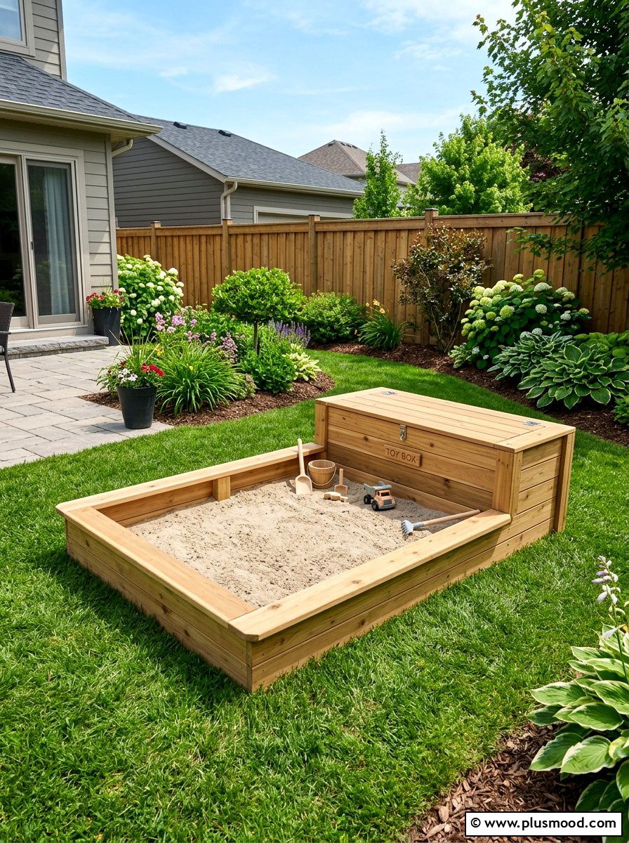 Sandbox With Storage - 25 small backyard ideas with sandbox