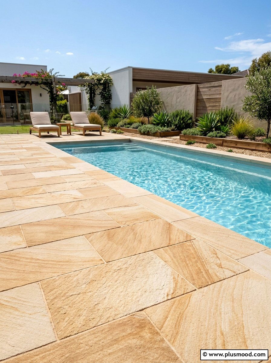Sandstone Pool Pavers - 25 pool landscaping ideas for zen style