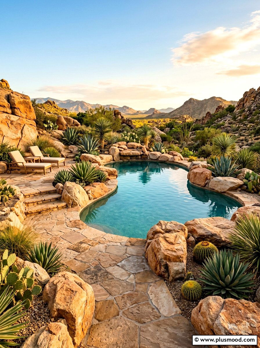 Sandstone Pool Surround - 25 pool landscaping ideas with boulders