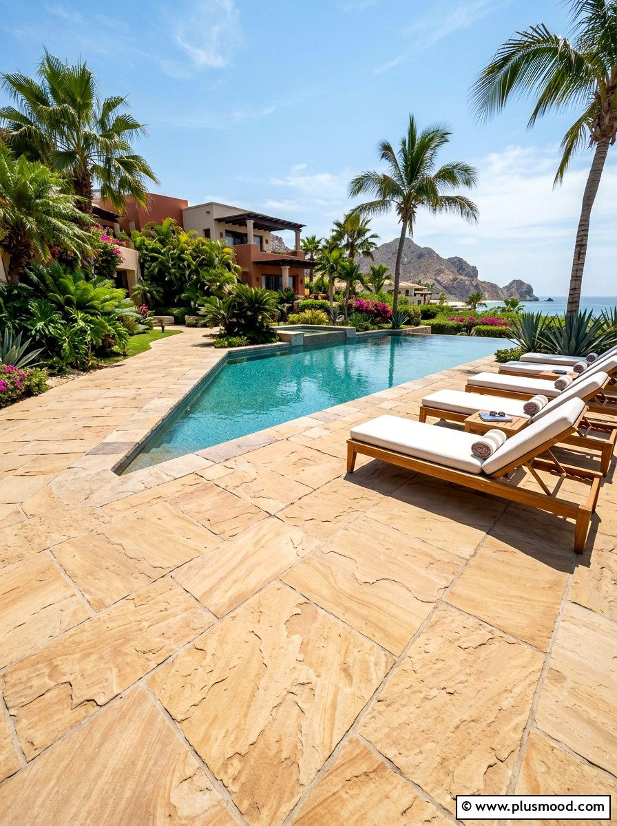 Sandstone pool deck paving - 25 pool landscaping ideas with sandstone