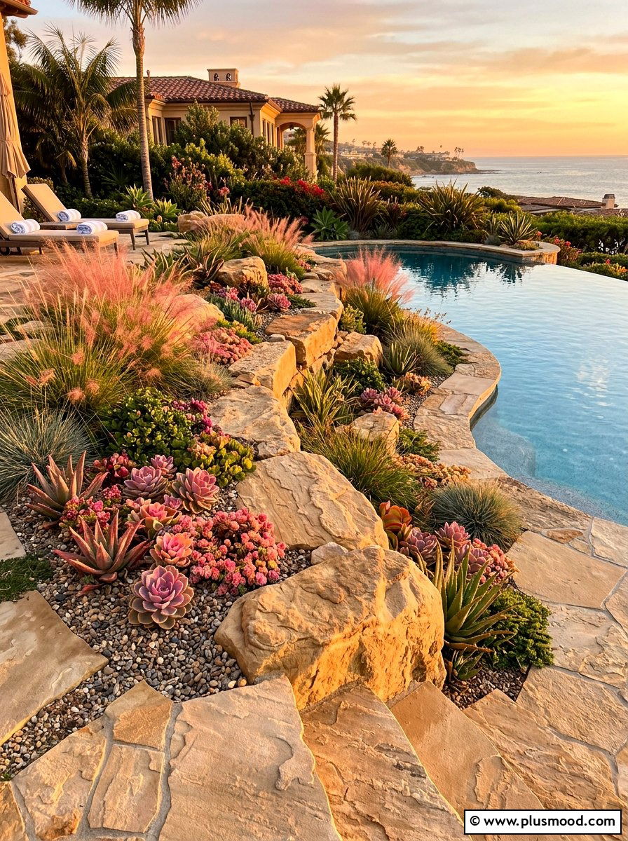 Sandstone rock garden - 25 summer pool landscaping ideas with rocks