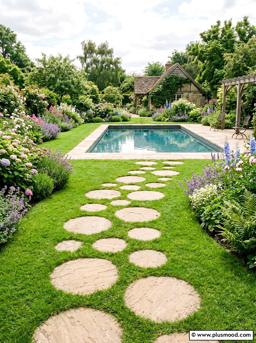 Sandstone stepping stones pool grass - 25 pool landscaping ideas with sandstone