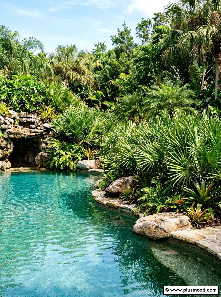 Saw palmetto tropical pool fringe - 25 pool landscaping ideas with native plants