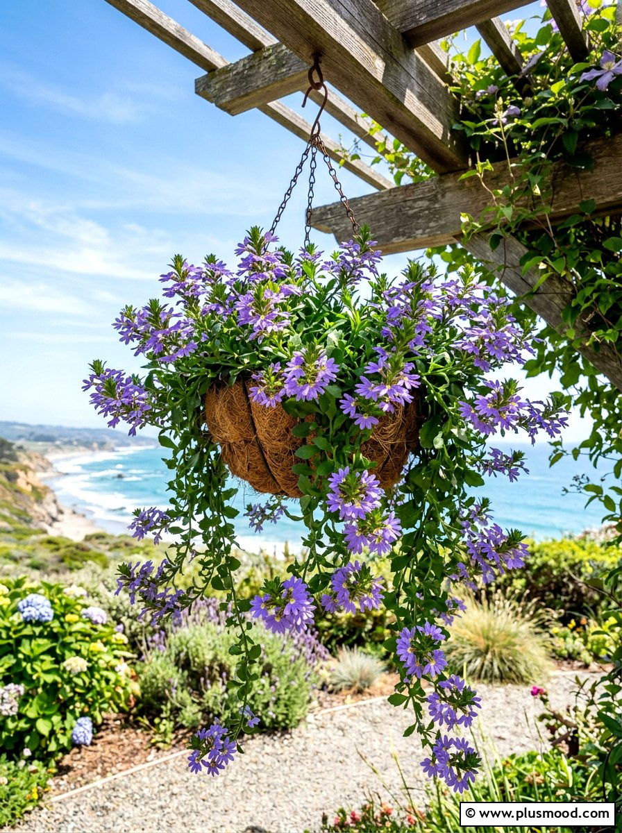 Scaevola Fan Flower Basket - 25 summer container flower ideas