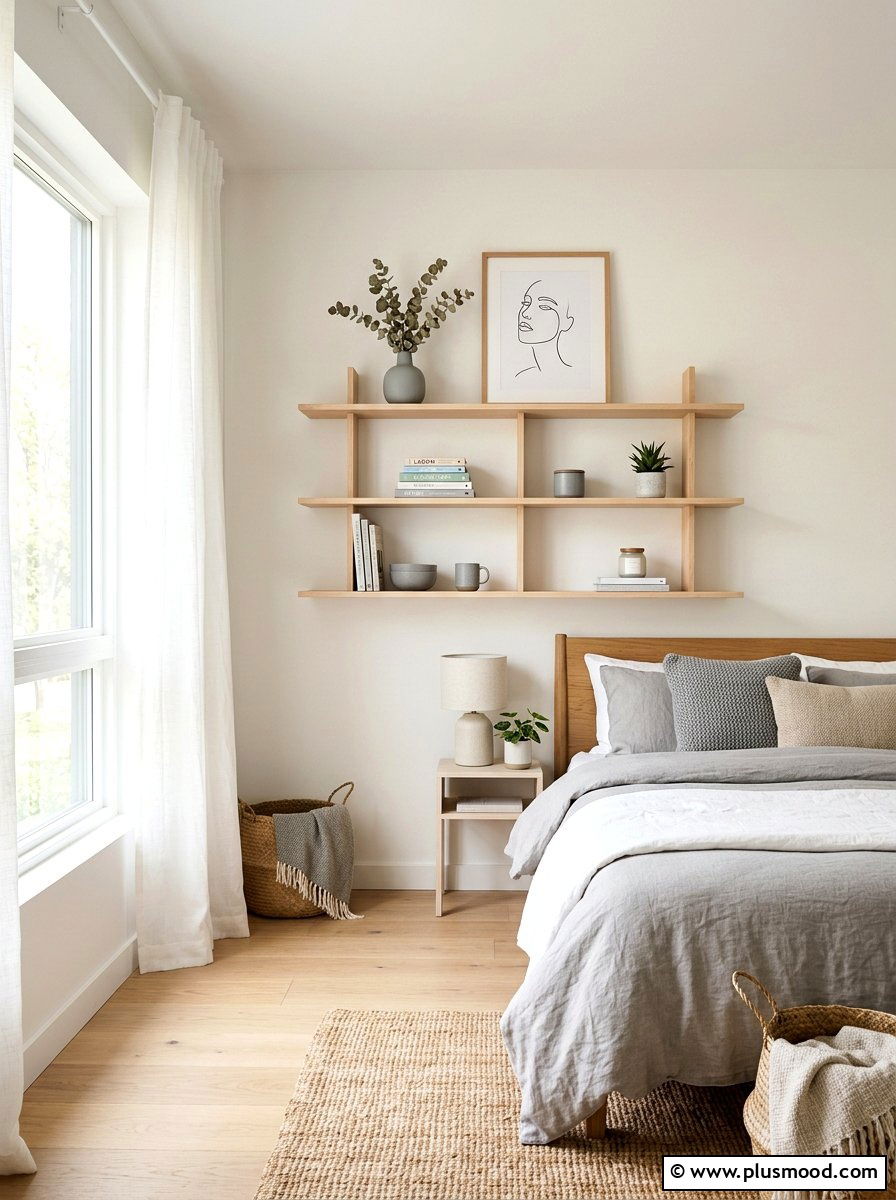 Scandi Light Bedroom Shelf - 25 summer bedroom shelf decor ideas