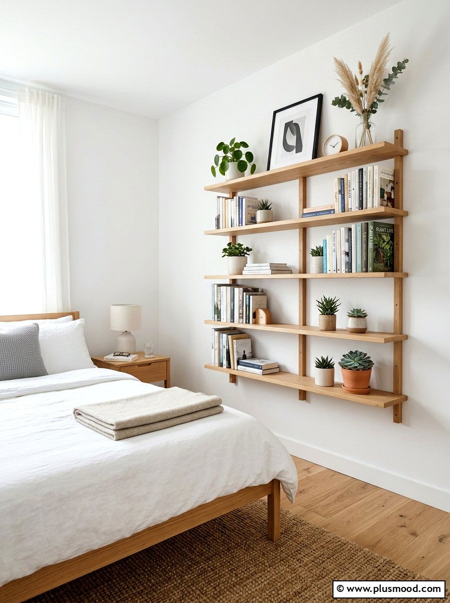 Scandi Open Shelves - 25 cool summer bedroom ideas