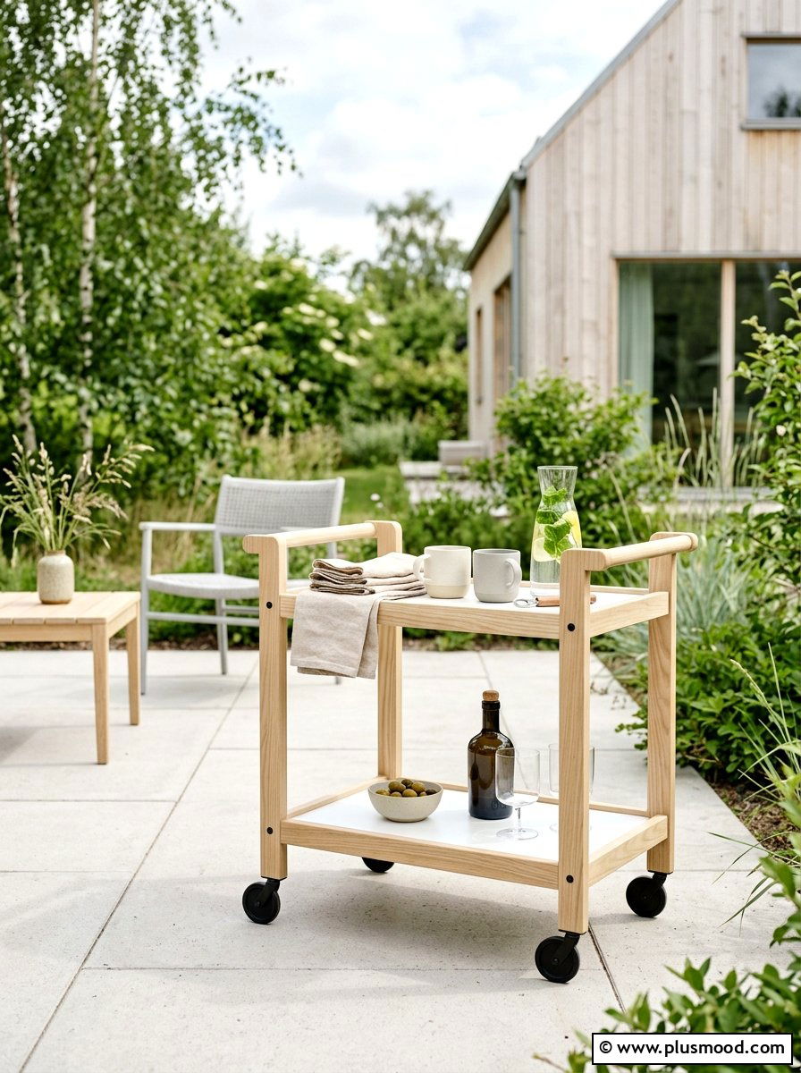 Scandi Style Wood Bar Cart - 25 summer patio bar cart ideas