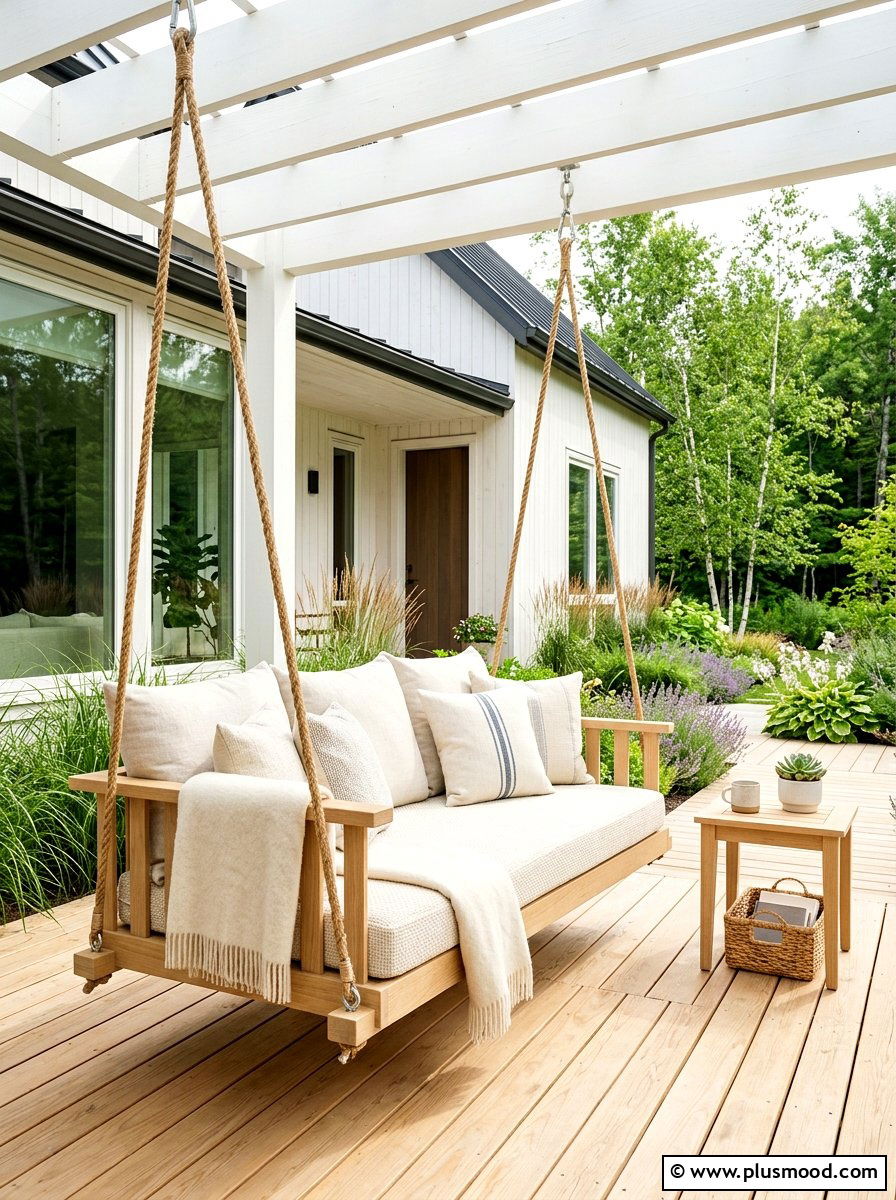Scandi style porch swing - 25 summer porch swing curb appeal ideas