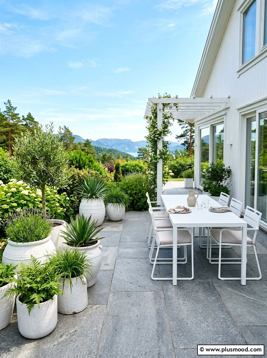 Scandi white ceramic terrace - 25 summer modern summer decor ideas