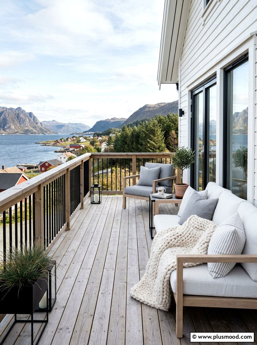Scandinavian Coastal Wood Balcony - 25 summer coastal balcony ideas