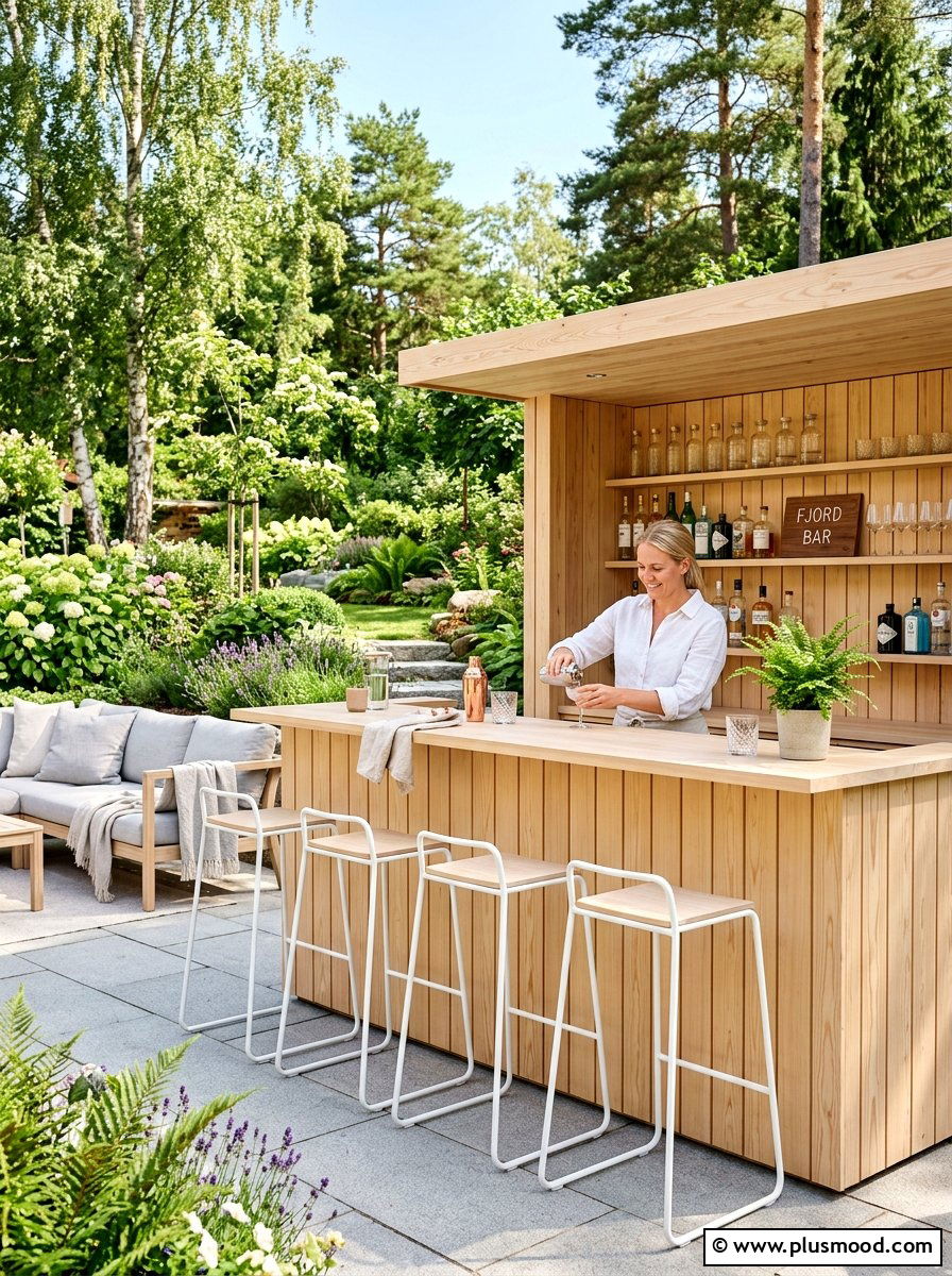 Scandinavian Light Wood Bar - 25 summer patio bar ideas