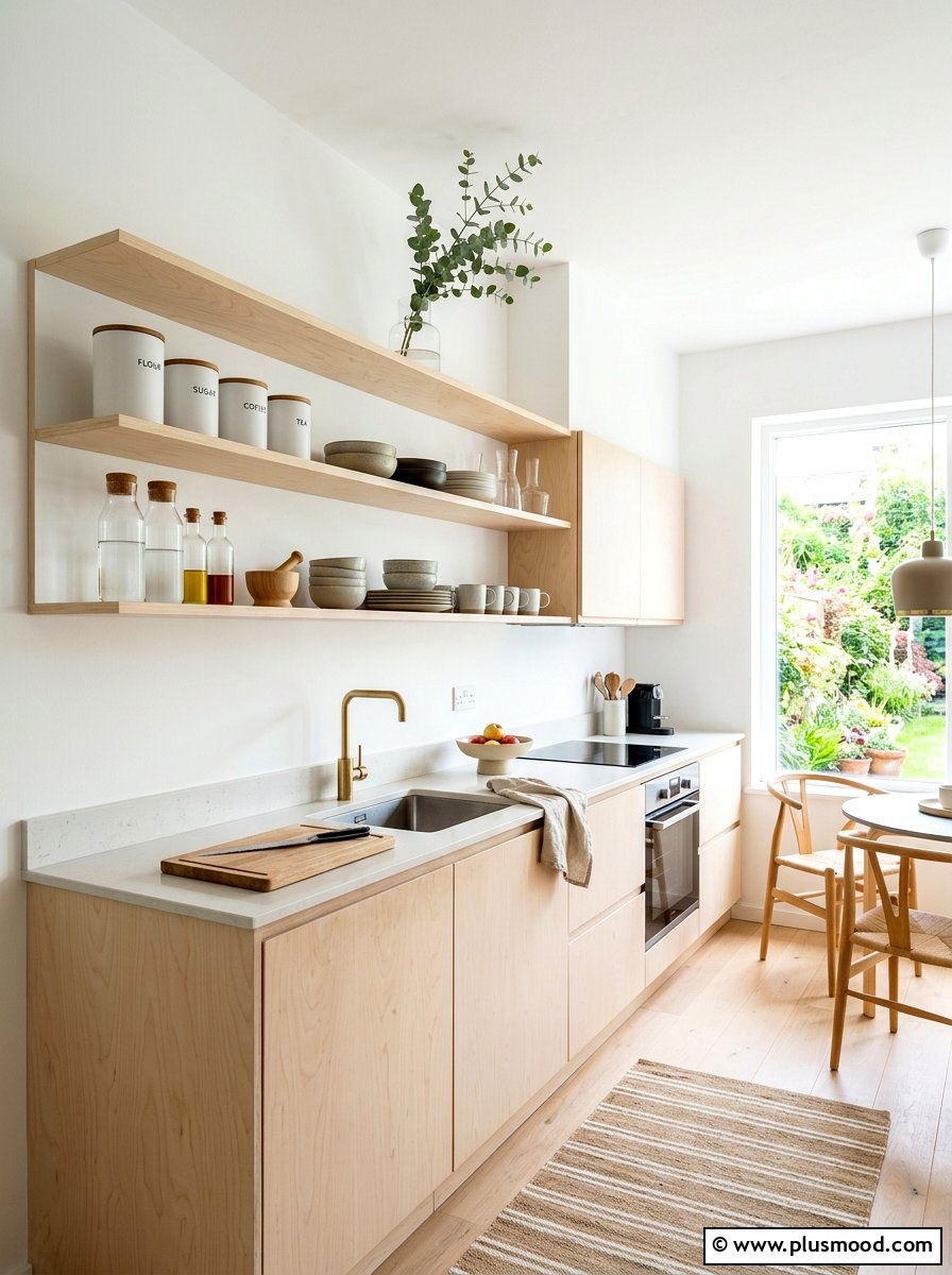 Scandinavian Light Wood Kitchen Shelves - 25 summer open shelf summer kitchen ideas