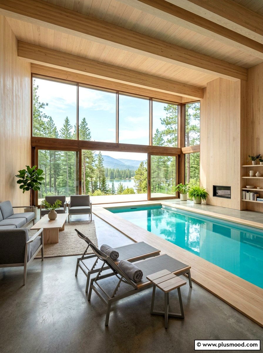 Scandinavian Light Wood Pool Retreat - 25 summer pool house decor ideas