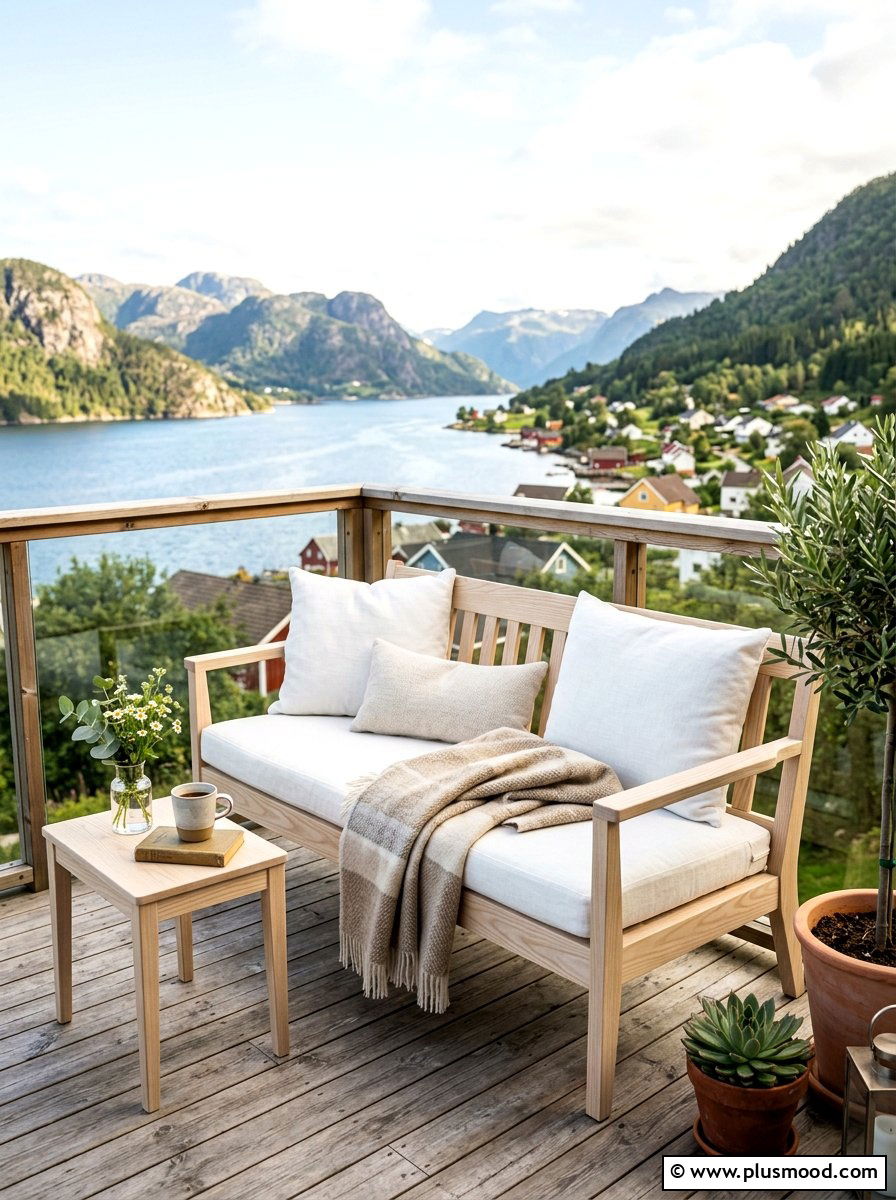 Scandinavian Style Balcony Seating - 25 summer minimal balcony ideas