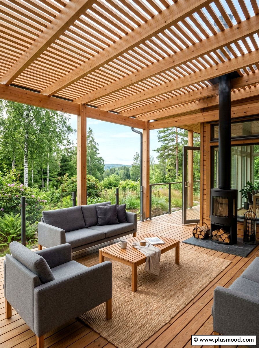 Scandinavian Wood Deck Cover - 25 summer covered patio ideas