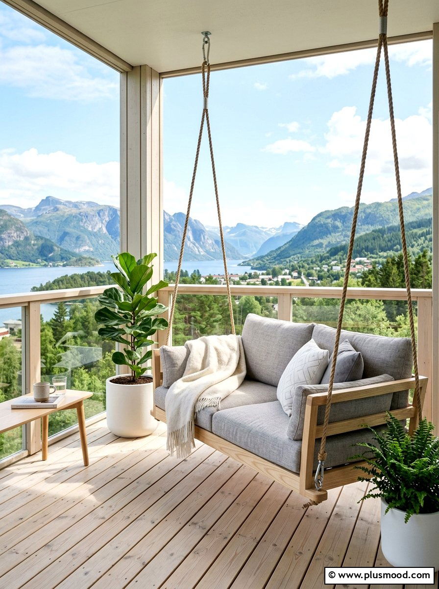 Scandinavian balcony swing - 25 summer balcony swing chair ideas