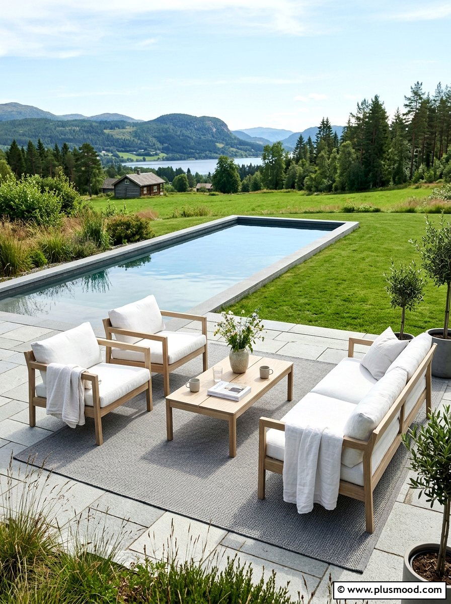 Scandinavian outdoor seating - 25 summer cozy poolside nook ideas
