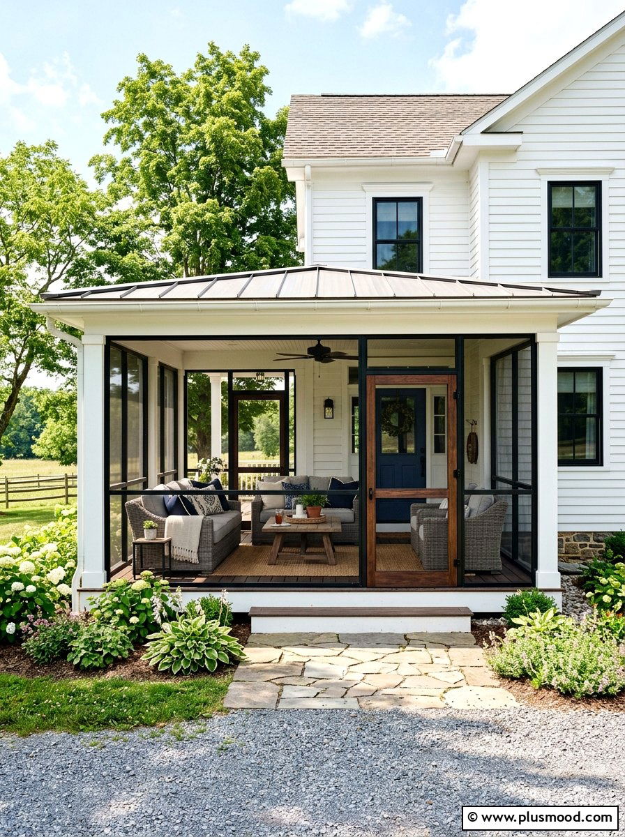 Screened In Front Porch - 25 summer farmhouse curb appeal ideas