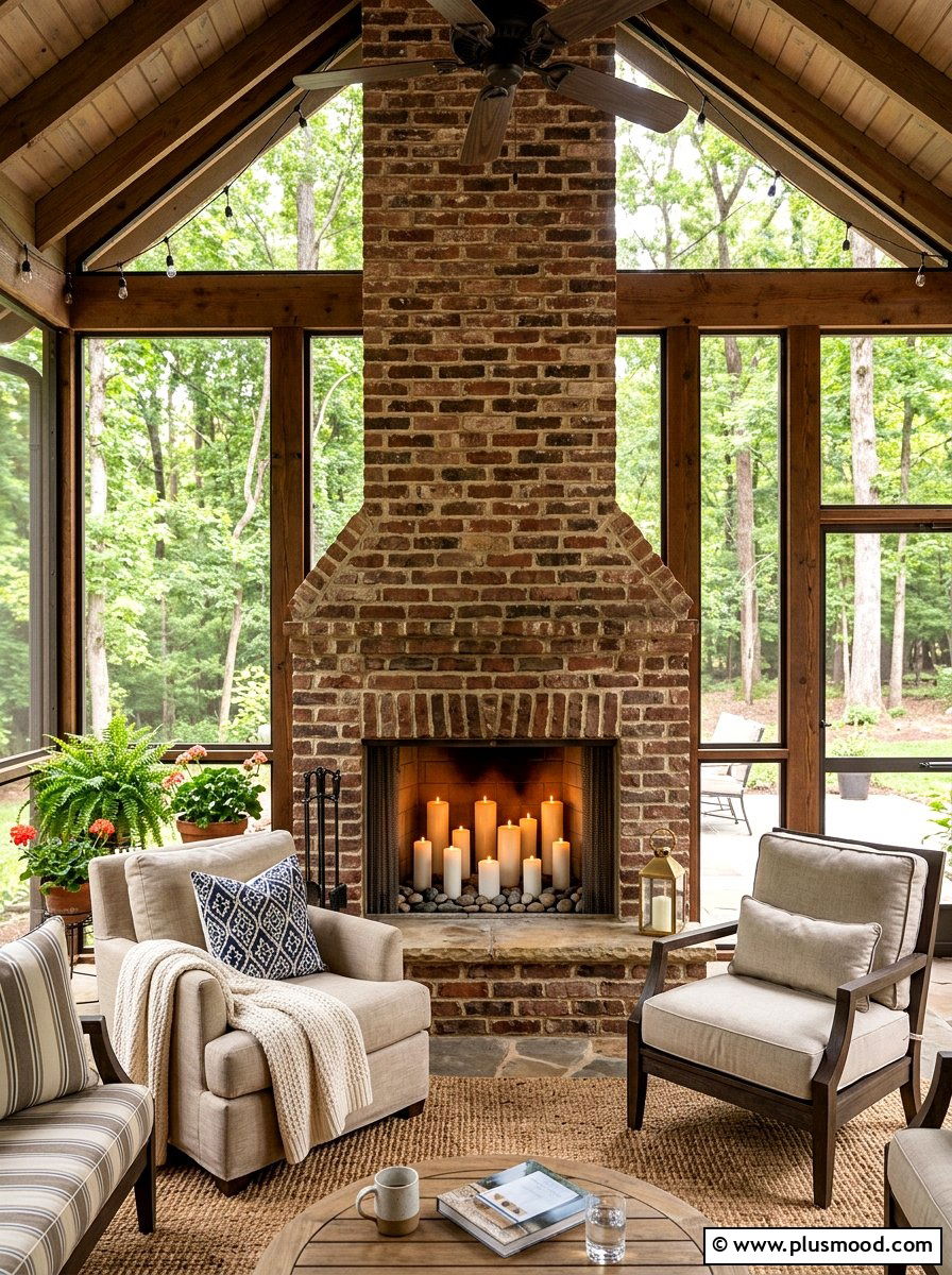 Screened porch fireplace - 25 summer screened front porch ideas