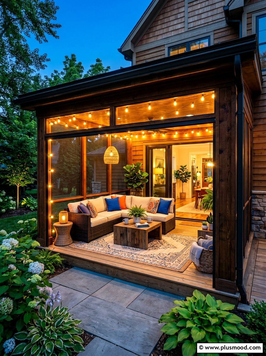 Screened porch lighting - 25 summer patio ideas with string lights