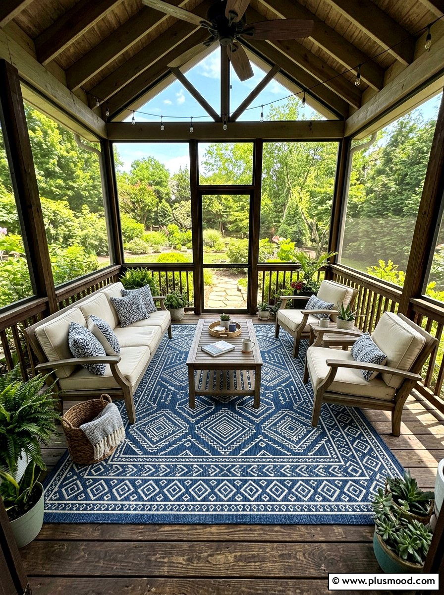 Screened porch rug - 25 summer screened front porch ideas