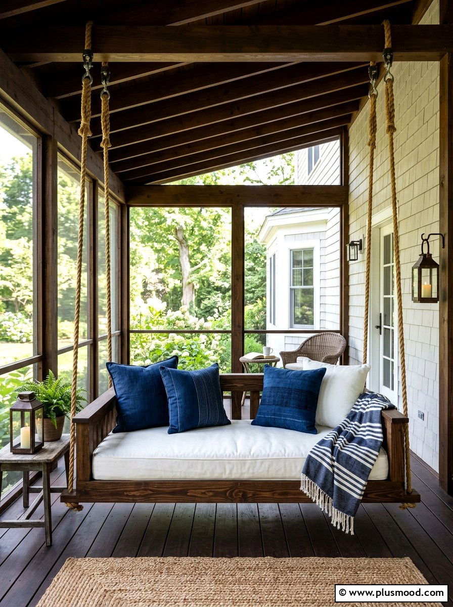 Screened porch swing bed - 25 summer screened front porch ideas