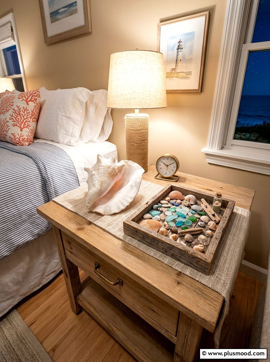 Sea Shell Display - 25 summer nightstand decor ideas