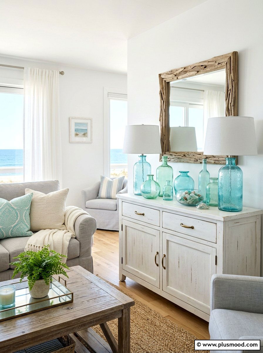 Sea glass coastal living room decor - 25 summer coastal living room ideas