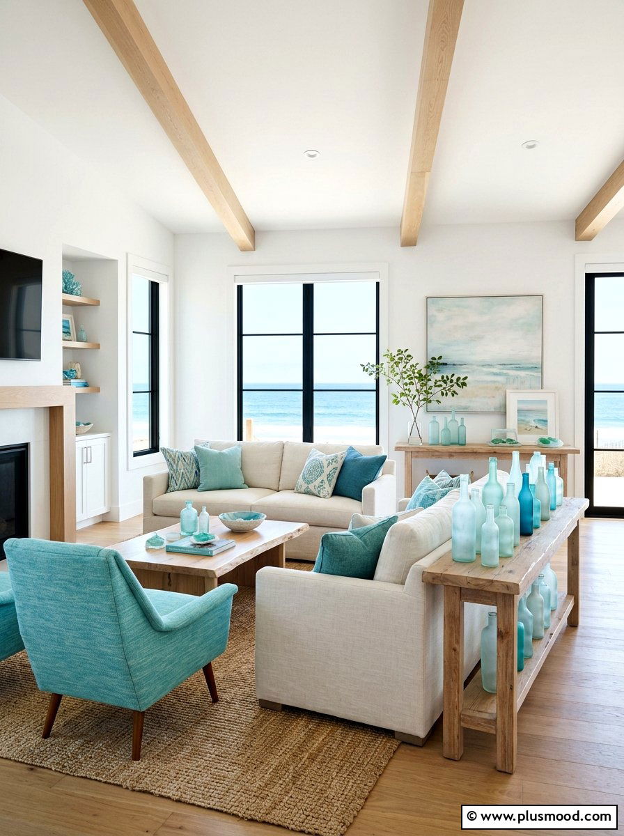 Sea glass color living room - 25 beachy summer living room ideas
