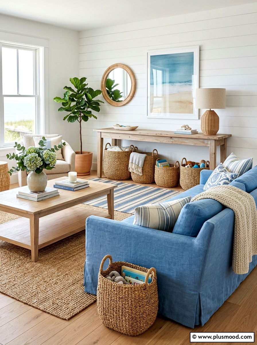 Seagrass Storage Baskets - 25 coastal summer living room ideas