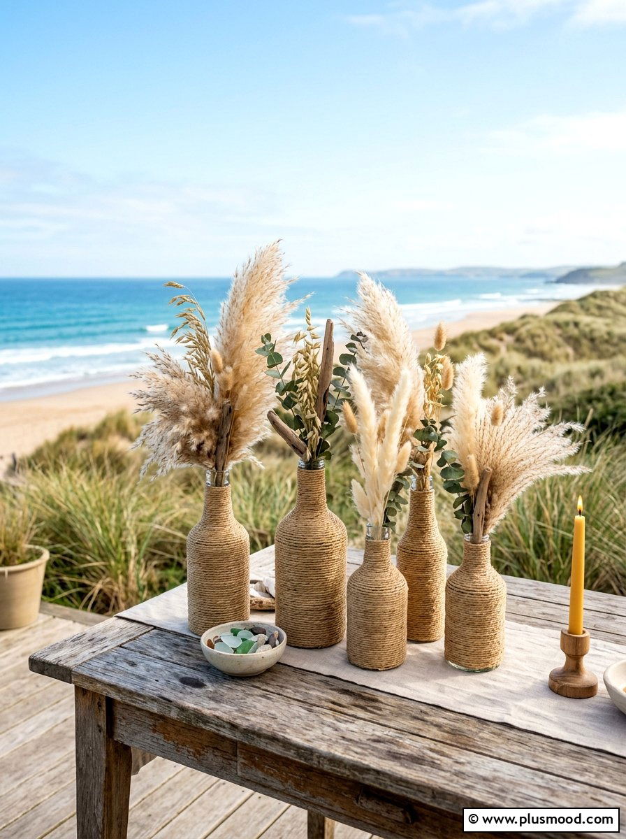 Seagrass bottle table accents - 25 summer patio table decor ideas